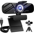 thumbnail image 1 of Full HD Webcam with Built-in Microphone and Rotatable Tripod, 4K Video and Wide Angle Camera, Privacy Cover, for Desktop PC or Laptop Computer, 1 of 7