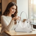 thumbnail image 4 of Ladies PU Leather Handbag Tote—Women Lightweight Satchel Purse, 14.2"×5.9"×10.2", Multiple Interior Pockets, Secure Zip Closure, 6.7" Handle Drop, Detachable Adjustable Strap for Shoulder(Beige), 4 of 5