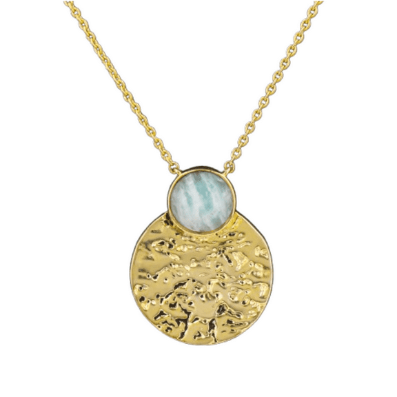 Maya Larimar Gemstone Necklace 18K Gold Plated 16” inch Curb Chain