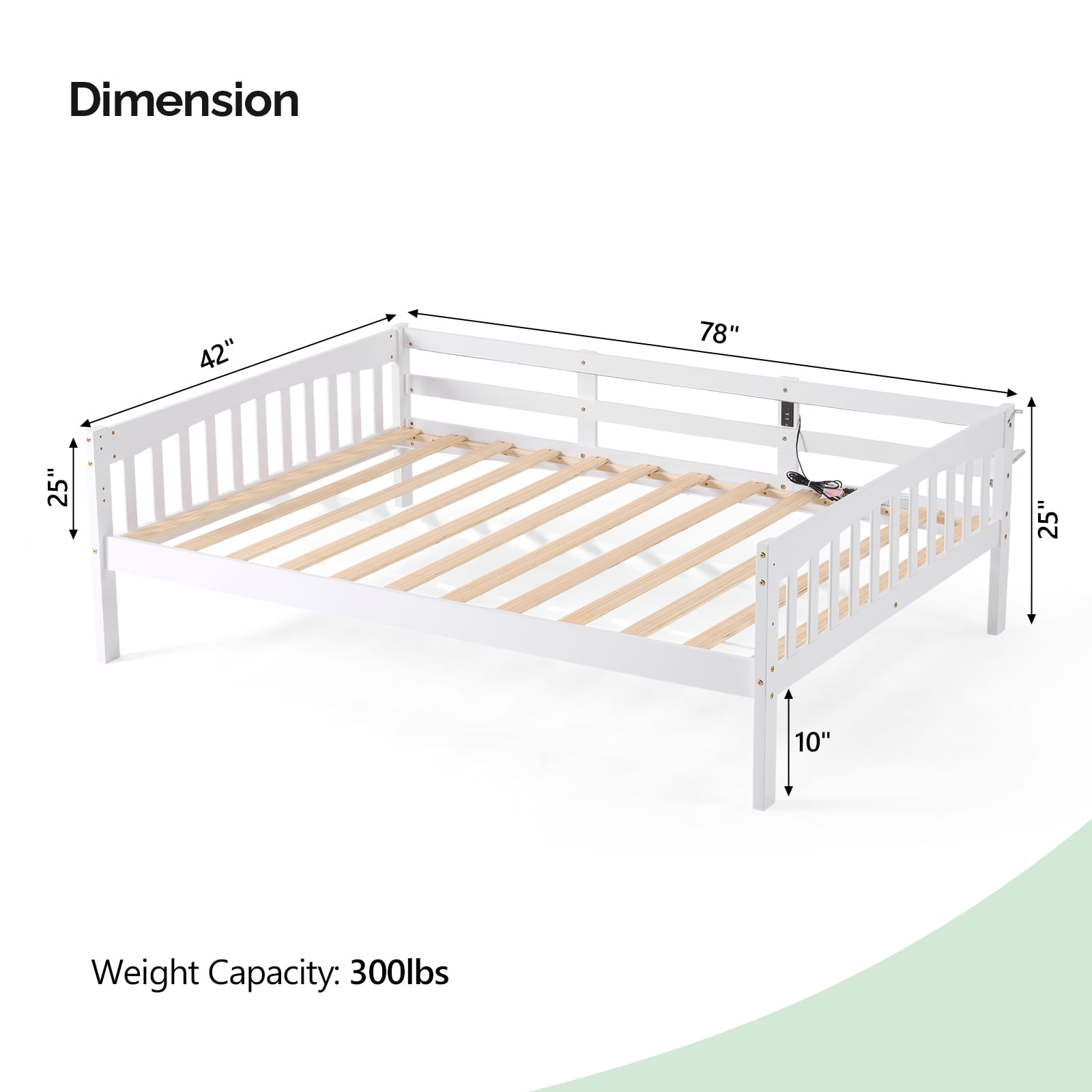 Zimtown Solid Wood Twin Daybed with Storage Underneath, Day Bed Frame with Charging Station and Lights, White