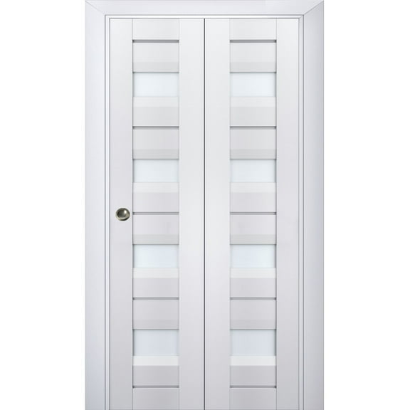 Sliding Closet Bi-fold Doors | Veregio 7455 White Silk with Frosted Glass