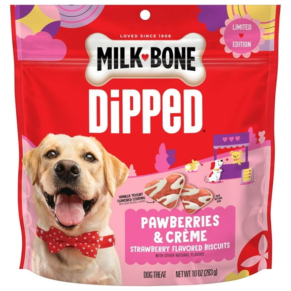 Milk Bone Pawberries & Crème Strawberry Flavored Dog Biscuits, 10 oz Bag
