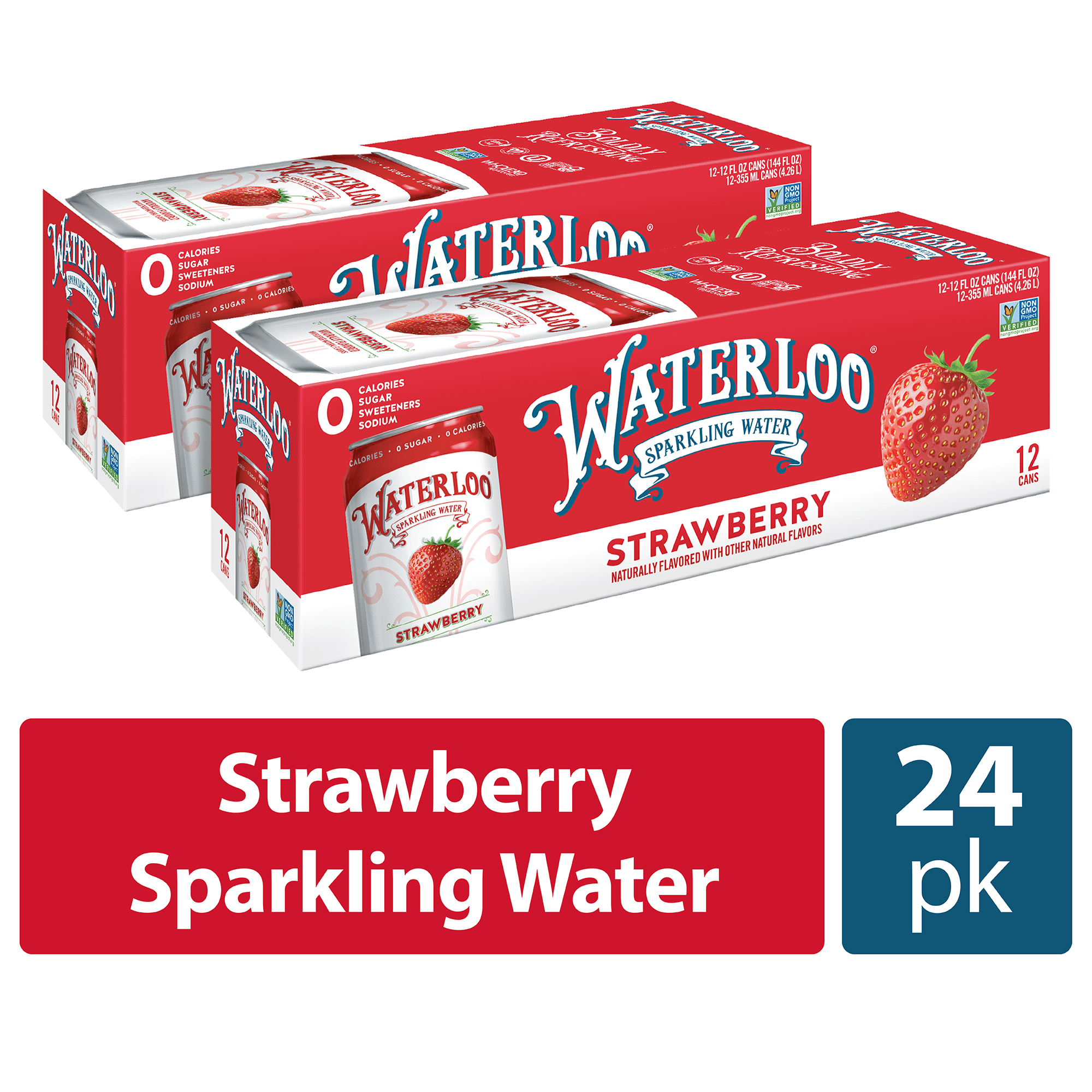Waterloo Sparkling Water, Strawberry, 12 fl oz, 2 12 Pack Cans