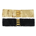 thumbnail image 2 of Women's 2-Pack Sparkly Sequin Elastic Belt Wide Decorative Dress Belt With Metal Interlocking Buckle, 2 Pieces(Gold+black), 2 of 5