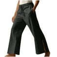 thumbnail image 2 of Elvqul Pants for Men Straight Leg Plain Black Cotton Linen Drawstring Long Flat Front Big and Tall Pants, 2 of 5