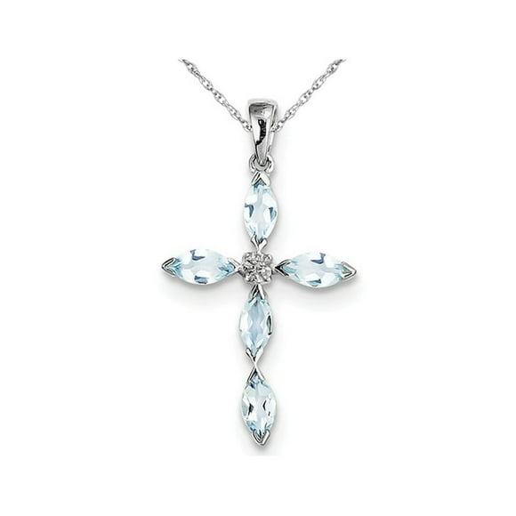 Sterling Silver Aquamarine Cross Pendant Necklace with Chain (1.00 Carat ctw)