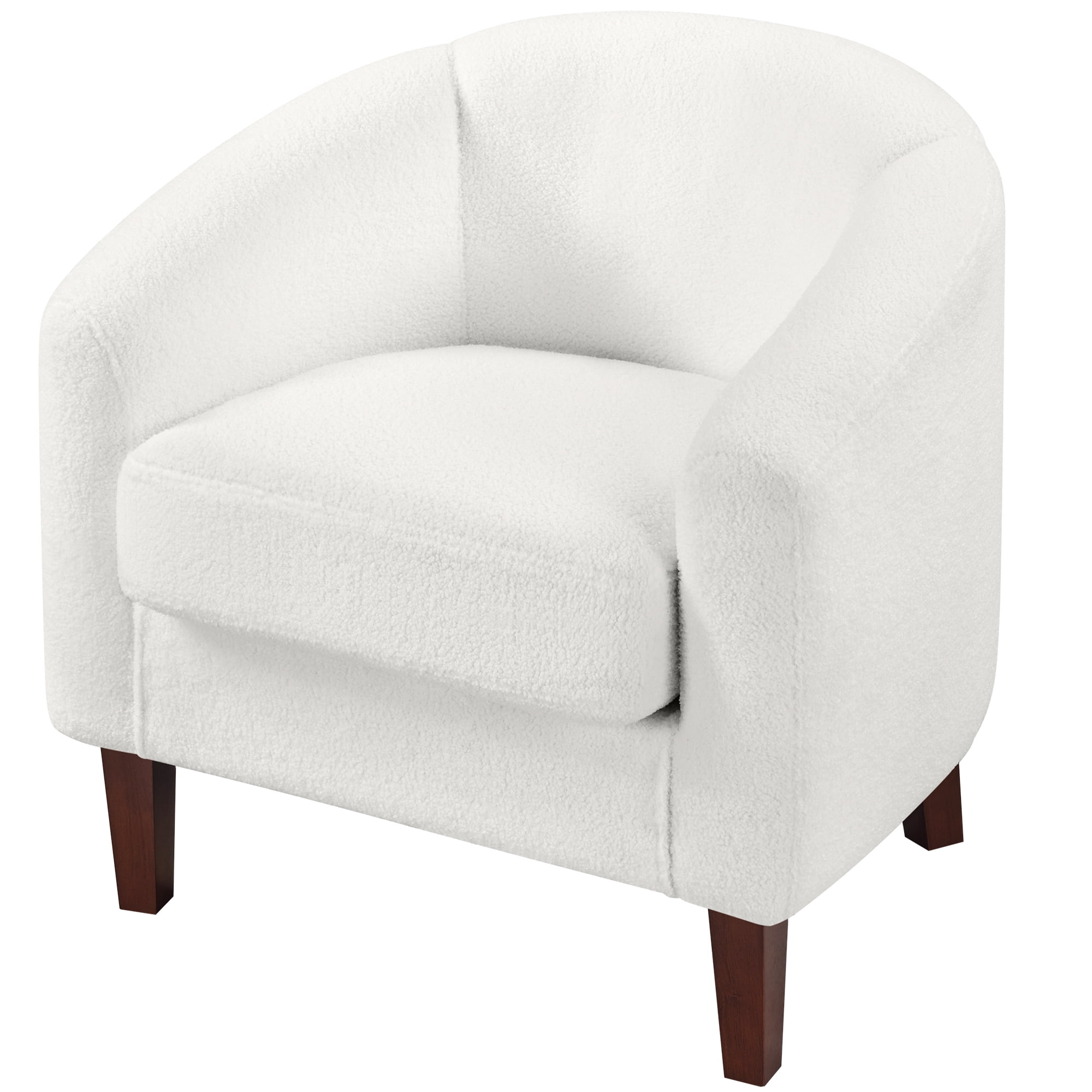TrumanPick Accent Chair and Cozy Barrel Chair Teddy Velvet Club Chair Comfy Armchair for Living Room,White