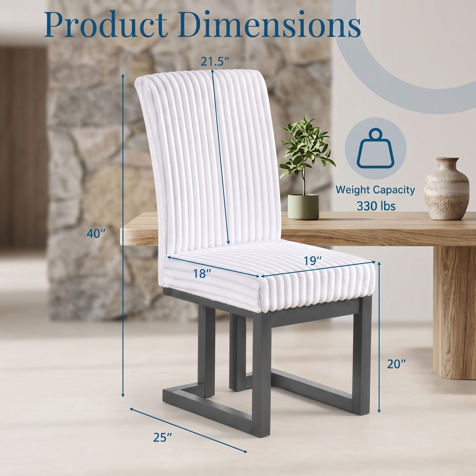 Furnibear Upholstered Dining Chairs Set of 2, Fabric Kitchen Side Chairs with Solid Rubber Wood Legs, Channel Tufted Padded Seat & Ergonomic Backrest, Kitchen - White