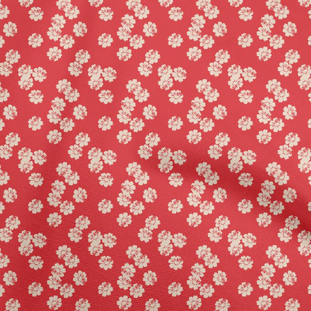 oneOone Cotton Poplin Red Fabric Florals Craft Projects Decor Fabric Printed By The Yard 42 Inch Wide