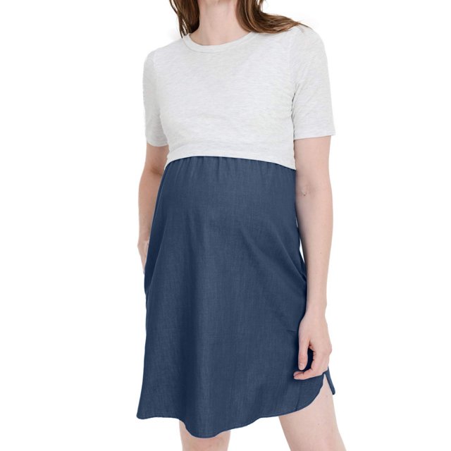 Tranfacy Robe de Maternité à Manches Courtes pour Femmes, Robe de Maternité Grande Taille, Chemise de Nuit de Maternité d'Allaitement à Manches Courtes à Col Rond avec Soutien-Gorge Intégré Tenue de Nuit pour Post-Partum