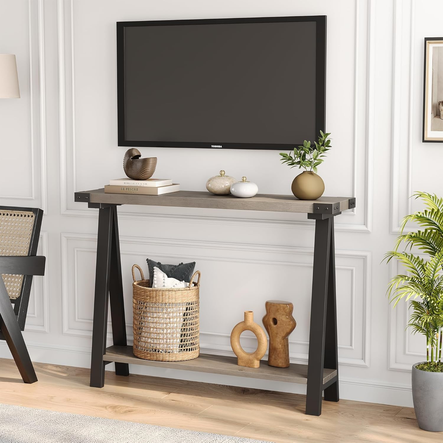 Entryway Console Table, 43" Sofa Table with Metal Legs, 2 Tier Narrow Entry Table Entry Hallway Table with Thicker Desktop, Modern Behind Couch Table