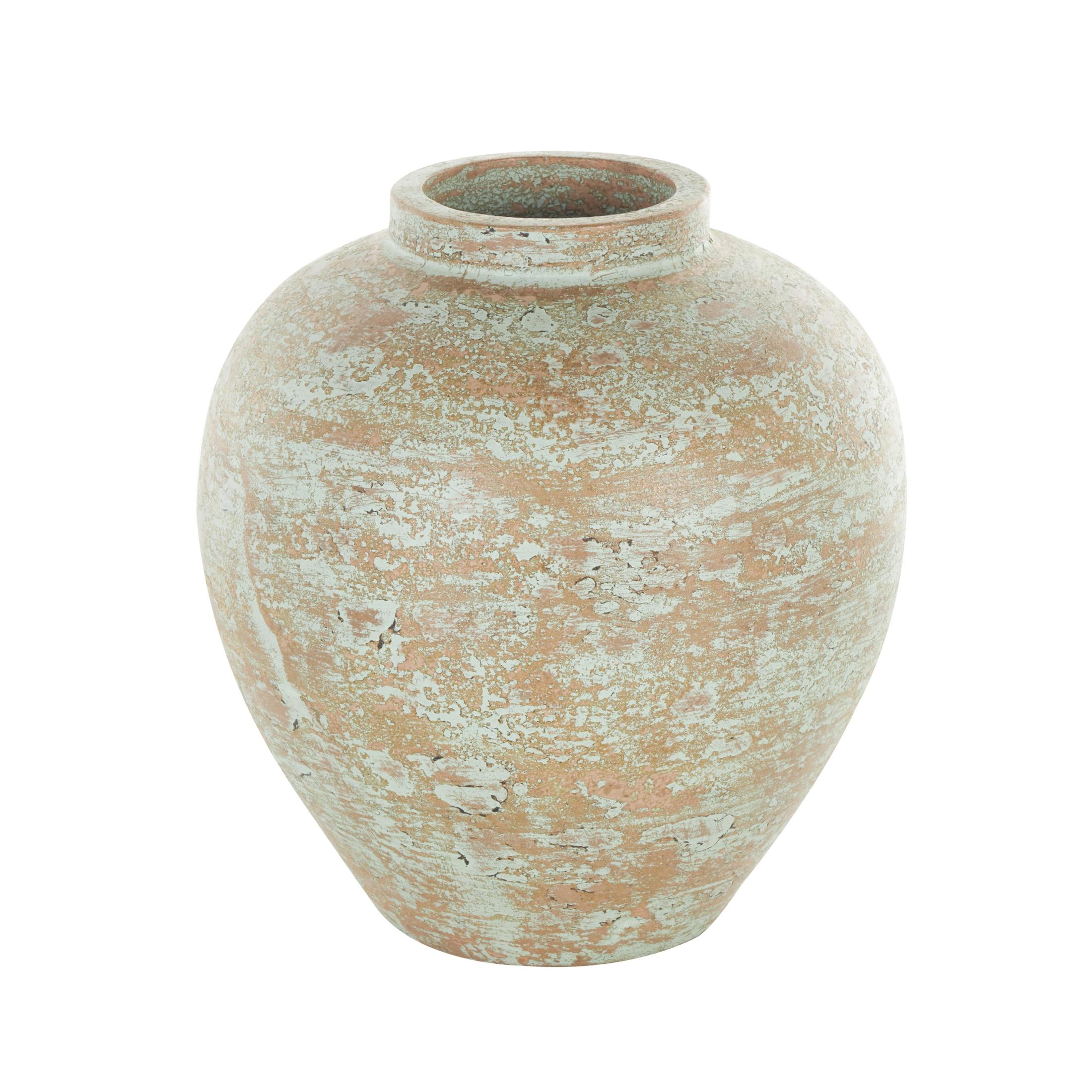 DecMode 12" Antique Style Textured Patina Brown Ceramic Vase