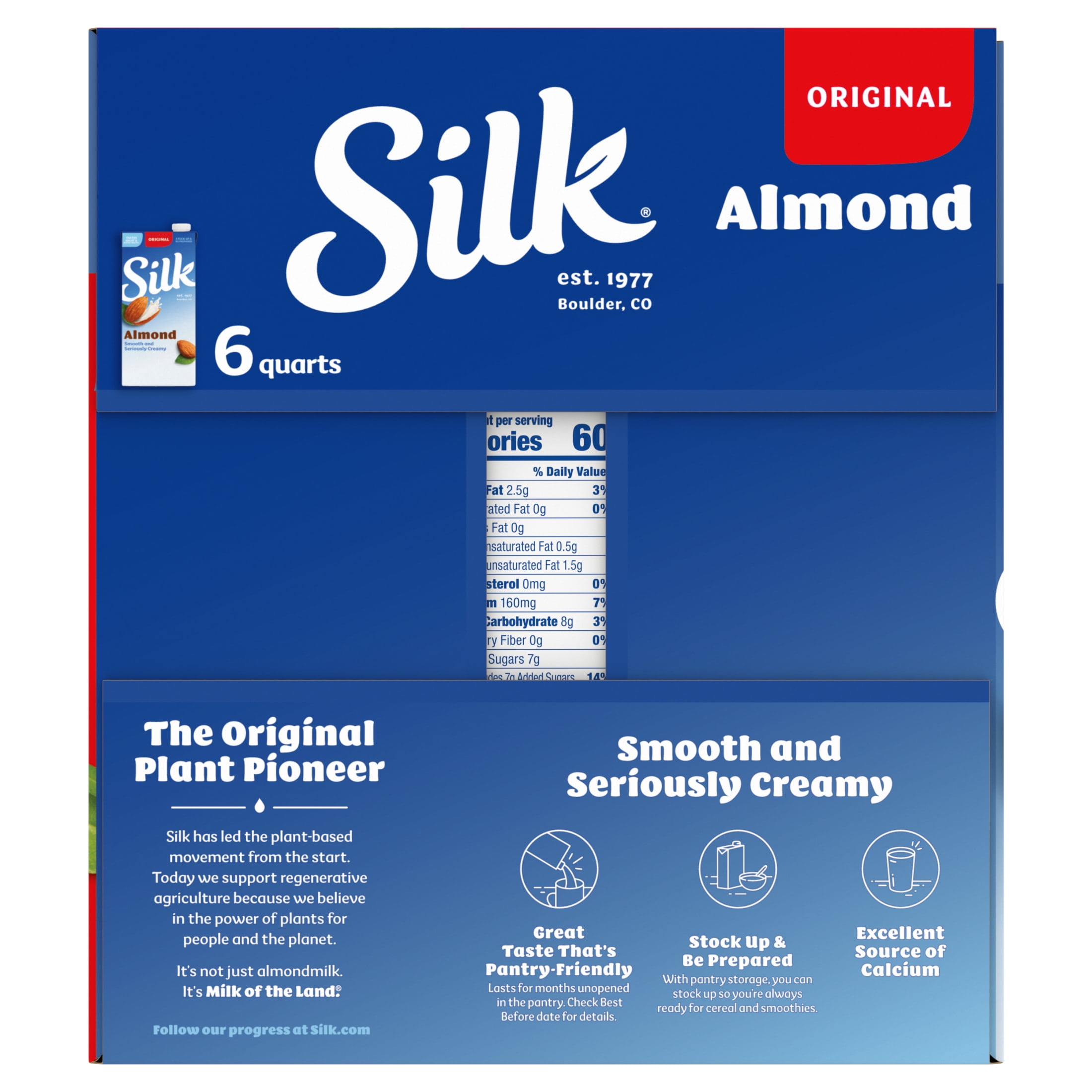 Silk Shelf Stable, Dairy Free, Lactose Free, Gluten Free, Original Almond Milk, 32 fl oz Quart, 6 Count