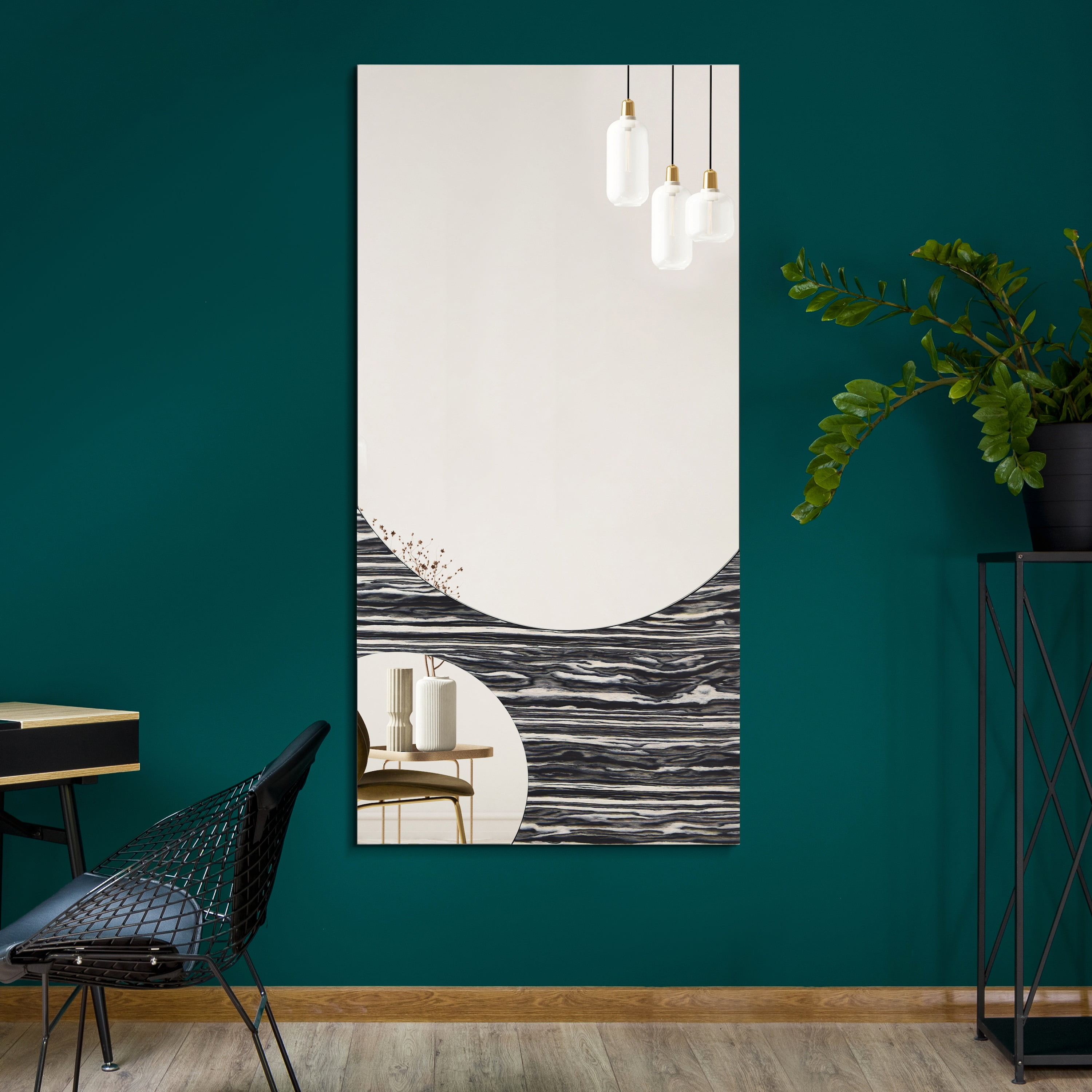 "Eclipse Harmony Wall Mirror", 57"x28" Rectangular Mirror with Exotica Stained Veneer Accents