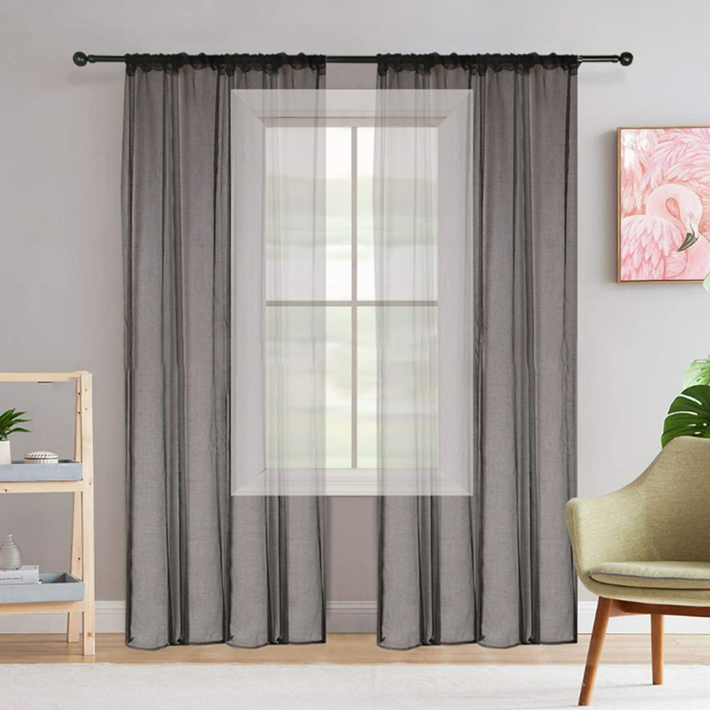 2 Panels Solid Color Sheer Window Curtains Elegant Window Voile Panels