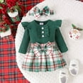 thumbnail image 2 of Baby Girl Christmas Clothes Dress Plaid Ruffle Long Sleeve Dresses Headband Cute Rompers Fall Winter Baby Dress,Green,9-12 Months, 2 of 5