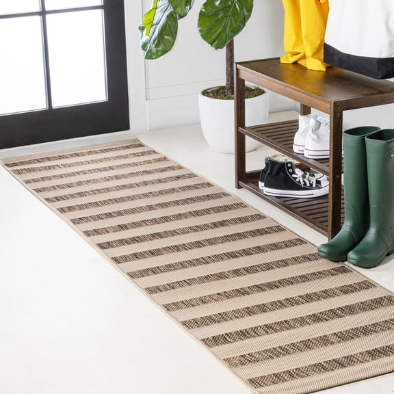 JONATHAN Y SANTA MONICA 2 x 8 Runner Rug, Aveiro Wide Stripe - Beige/Brown, SMB112A-28