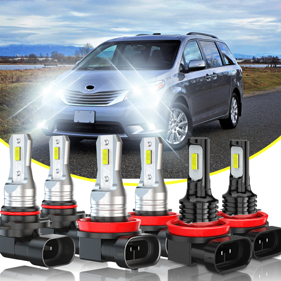 6pack 9005+H11+H11 LED Headlight and H8/H11 Fog Light Bulbs Kit High&Low Beam 6000K White