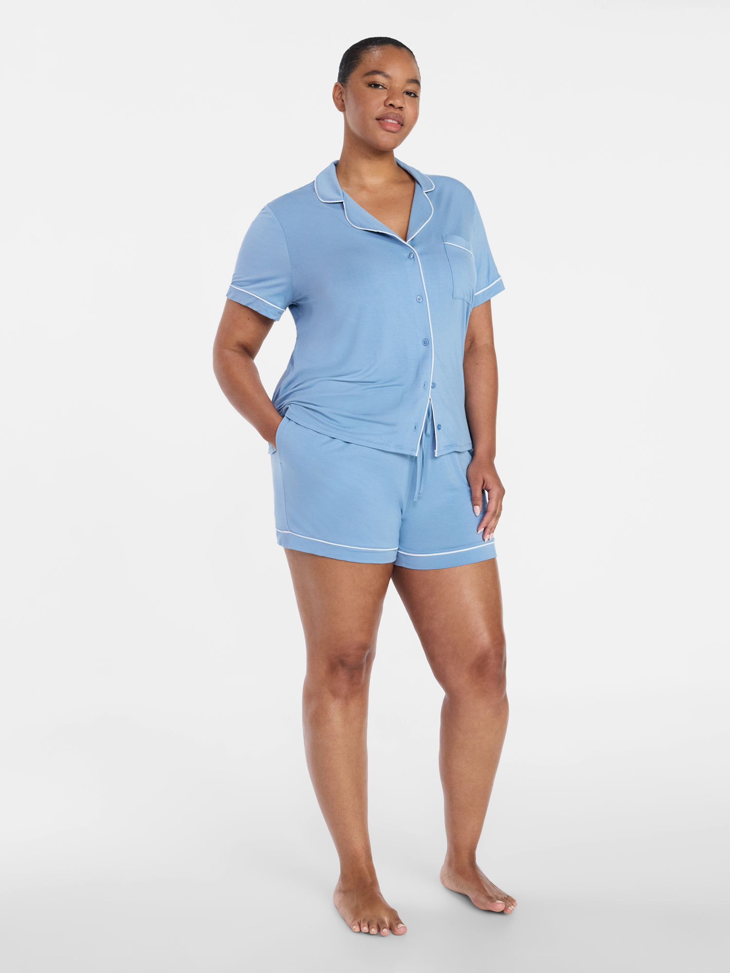 Joyspun Women’s Sleep Modal Short Sleeve Notch Top and Shorts Pajama Set, Size XS-XL, 2X-3X