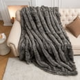 thumbnail image 2 of Cozylore Luxury Faux Fur Throw Blanket for Bed Super Thick Warm Long Fluff Fuzzy Blankets for Bedroom Living Room, 90" x 108", Gray, 2 of 7