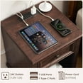 thumbnail image 4 of Farmhouse Night Stand with Charging Station, Rustic Wood Nightstand with Drawer, End Side Table for Living Room, Bedside Table with Open Shelf for Bed Room, Walnut, 4 of 8