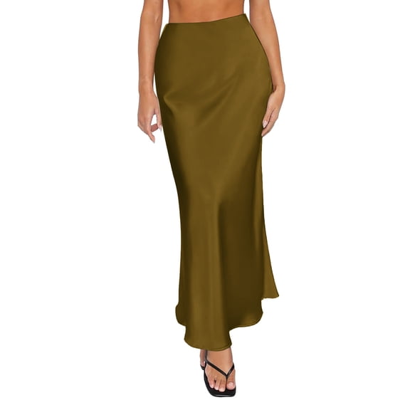 Gold Skirts for Women Spring Summer Skirts Satin Skirt High Waisted Maxi Cocktail Party Wedding A Line Long Skirts Maxi Skirt