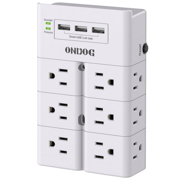 ONDOG Multi Plug Outlet - 12-Outlet Extender Surge Protector, 3 USB Ports Wall Mount  for Home, Office, White