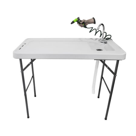 Ktaxon Folding Fish Table, Portable Cleaning Cutting Fillet Table, with Sink, Faucet, Spray Gun and Drain Hose, for Outdoor Camping
