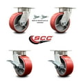 thumbnail image 2 of 5 Inch Kingpinless Red Poly on Steel Wheel Caster Set 2 Swivel Locks 2 Brakes, 2 of 2
