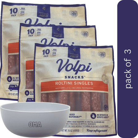Volpi Snacks Roltini Singles with Mozzarella and Uncured Pepperoni, 3 Pack (10 ct. each) with bowl by OMA