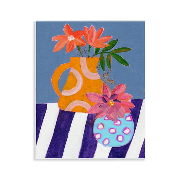 Stupell Industries Blue Whimsy Farm Vase Plants & Flowers Painting Unframed Art Print Wall Art, 11 x 14