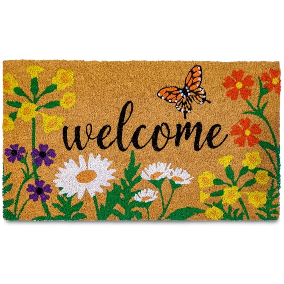 Welcome Floral Doormat 30x17 Inch Welcome Mat Outdoor Coir Door Mat