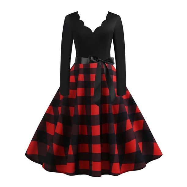 Vestido de mujer de manga larga elegante Vinatge fiesta de Navidad vestido veraniego invierno cuello en V traje de Año Nuevo ropa S ~ 3XL