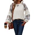 thumbnail image 3 of Sudadera con Cuello Redondo y Mangas Raglán A Cuadros para Mujer, Estilo Informal, para Otoño Color Albaricoque L, 3 of 9