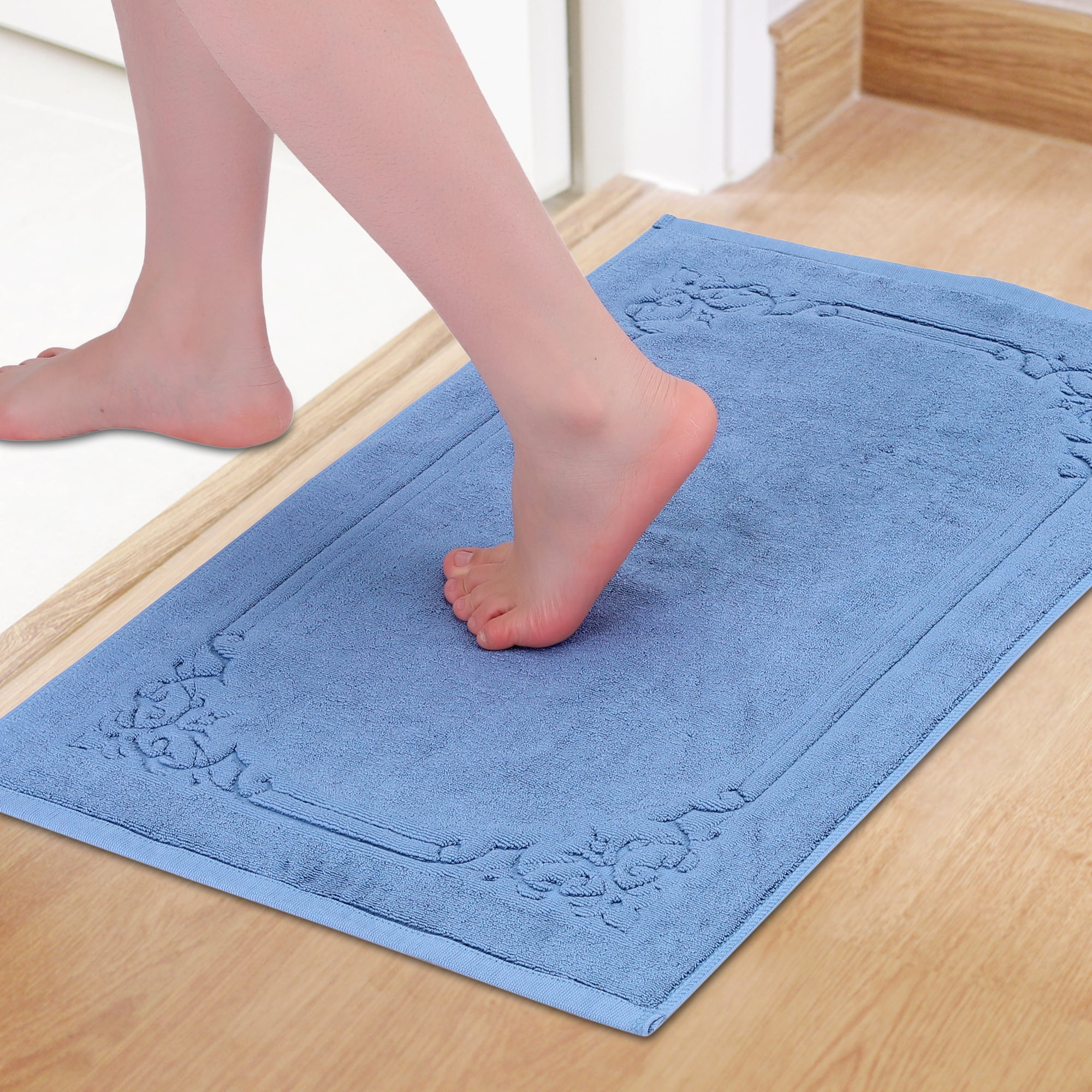 Unique Bargains Cotton Absorbent Floor Mats Quick Dry Towel Blue