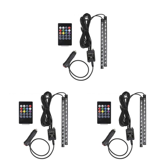 Riwesomey Tiras de luces LED para automóviles debajo del tablero trasero Control remoto Lámpara de ambiente Activado por sonido Vehículo de automóvil 24smd Feuerzeuganschluss 3piezas Riwesomey CBP227754