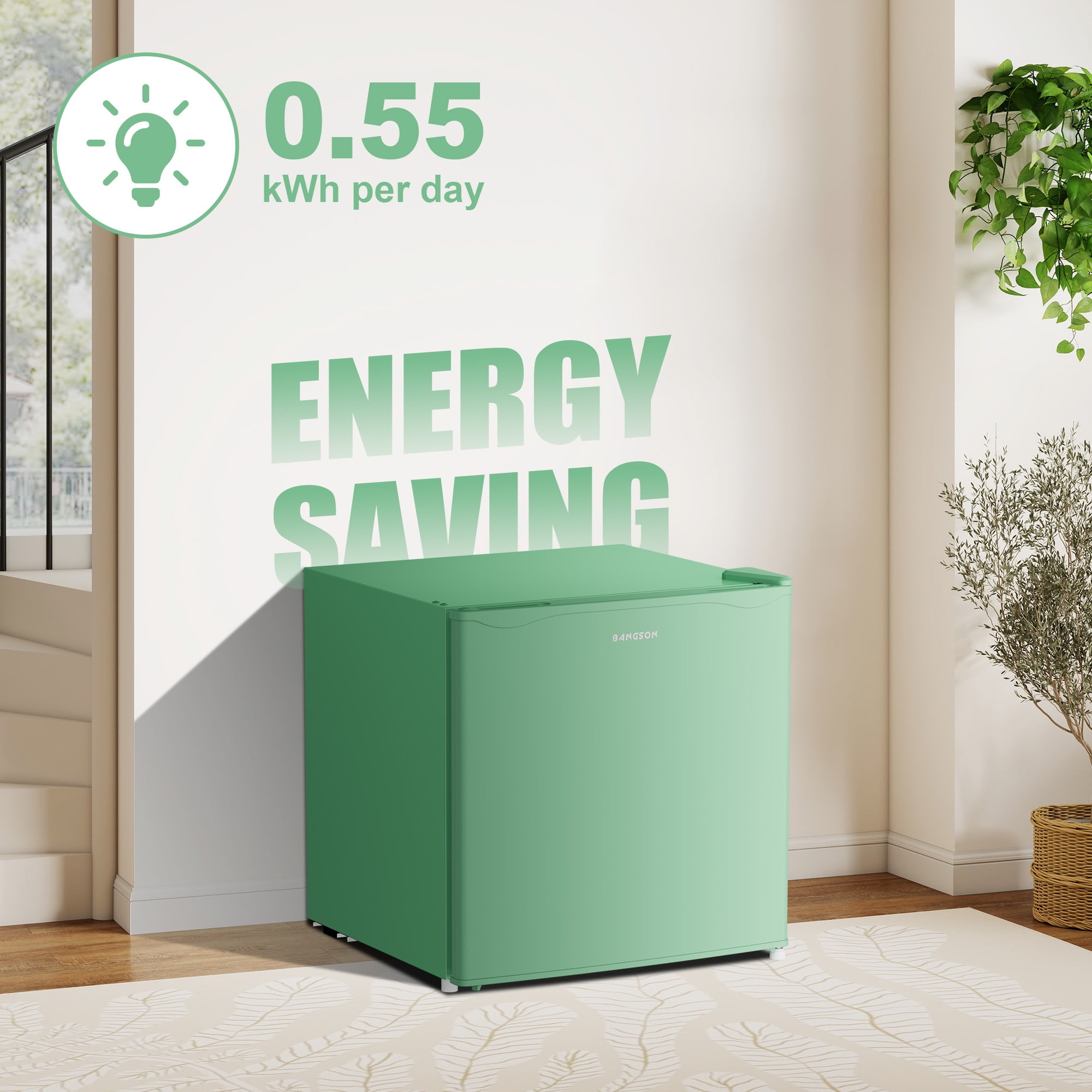 BANGSON 1.6 Cu.Ft Compact Refrigerator with Freezer, Energy Saving & Low Noise Mini Fridge for Office, Dorm, Bedroom - Adjustable Temp, Reversible Door, ,Green