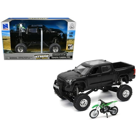 Toyota Tundra Pro Truck Black and Kawasaki KX 250 Motorcycle Green & White "Xtreme Off-Road" 1/32 Diecast Model by New Ray