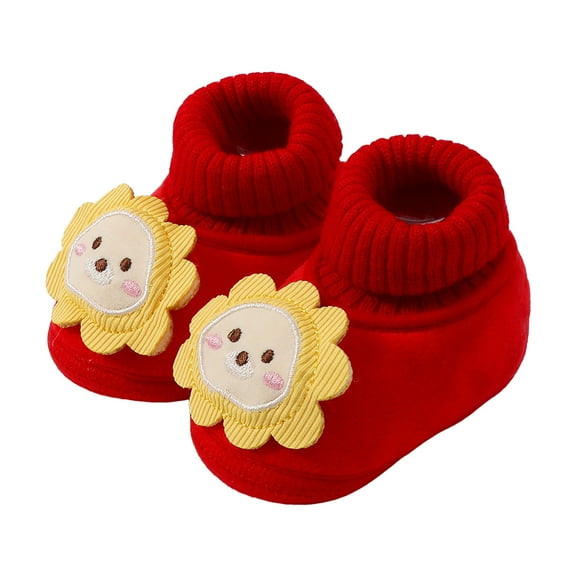 Quealent Newborn Infant Baby Cotton Booties Non-Slip Sole for Toddler Boys Girls Winter Warm Stay On Socks Shoes Unisex First Walkers Ankle Crib Slippers Shoes Red for Size 4