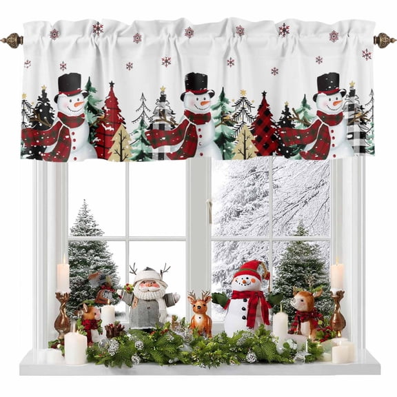 Merry Christmas Valance Curtain for Windows Christmas Snowman Snowflakes Tree Curtain Valances Short Window Treatments Panels for Kitchen Bathroom Laundry Room Basement 54 x 18 Inch