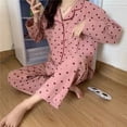 thumbnail image 4 of Pijama de algodón con estampado de corazón para mujer, ropa de dormir coreana, conjunto de manga larga, cárdigan, traje, 4 of 5