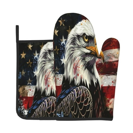 

Vsdgher Retro American Eagle A Oven Mitts and Pot Holders 2 pcs Set High Heat Resistant Kitchen Oven Glove for Baking and Cooking