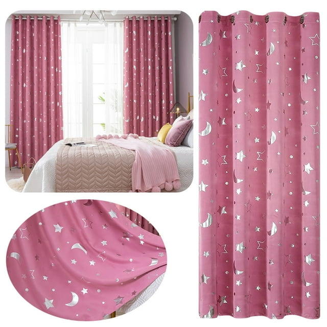 Curtain Star Moon Print Kids Window Drapery for Bedroom—Thermal Insulated Home Living Room Window