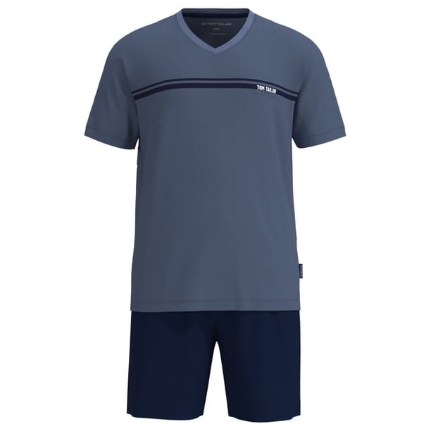TOM TAILOR Pijama corto para hombre, pijama corto, algodón, cuello en V, jersey sencillo Azul XXL (XX-Large)