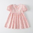 thumbnail image 3 of Vestido de verano de manga abullonada para niña, vestido de princesa con cuello cuadrado y encaje floral, vestido de manga corta para niña, 3 of 5