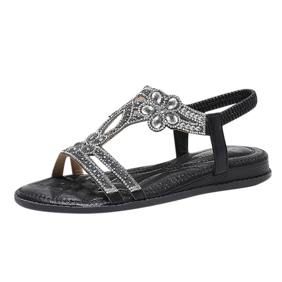 NOKIO Women's Open Toe Low Heels Sandals Comfort With Elastic Ankle Strap Casual Boho Beach Shoes Fashion Floral Casual Shoes