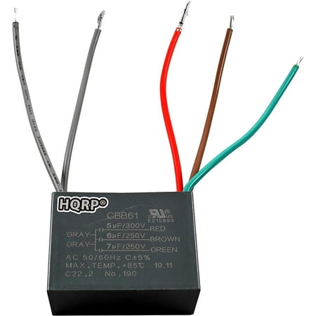 

HQRP Capacitor CBB61 fits Harbor Breeze Ceiling Fan 5uf+6uf+7uf 5-Wire