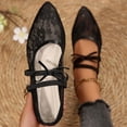thumbnail image 2 of Women's Floral Embroidered Mesh Flats Pointed-toe Strap Breathable Ballet Shoes for Dressy Trendy Work Office Wedding Daily Ballerina Black 7, 2 of 9