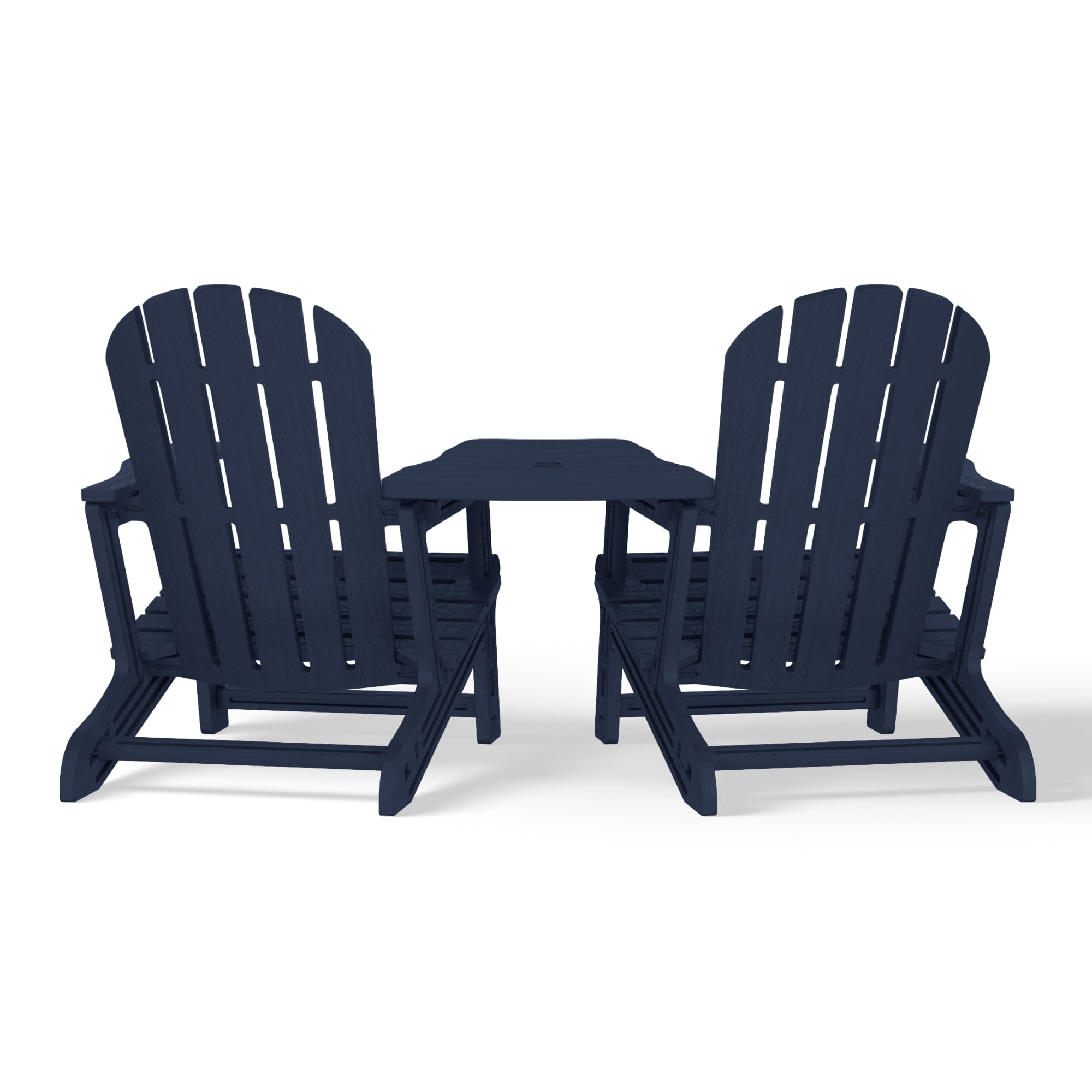 WestinTrends Azura Outdoor HDPE Adirondack Chairs With Connecting Table Tray (Set of 2), Navy Blue