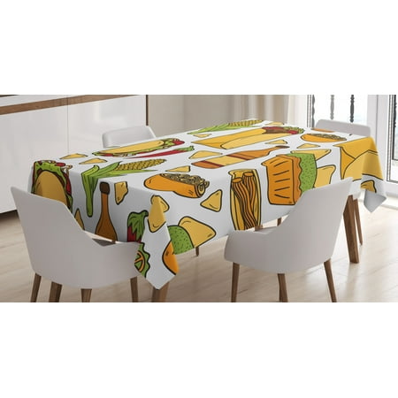

Mexican Tablecloth Latin Food Chili Taco Nachos Burrito Tequila Rice Corns Best Supper Rectangular Table Cover for Dining Room Kitchen 52 X 70 Inches Ginger Apricot Lime Green by Ambesonne